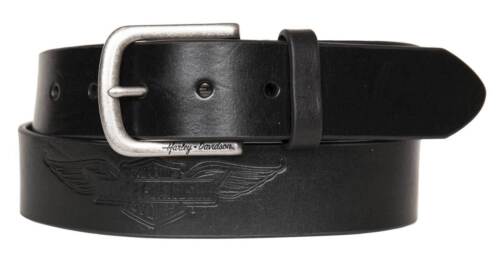 Harley-Davidson Women's Embossed Winged B&S Genuine Leather Belt - Black - Picture 1 of 2