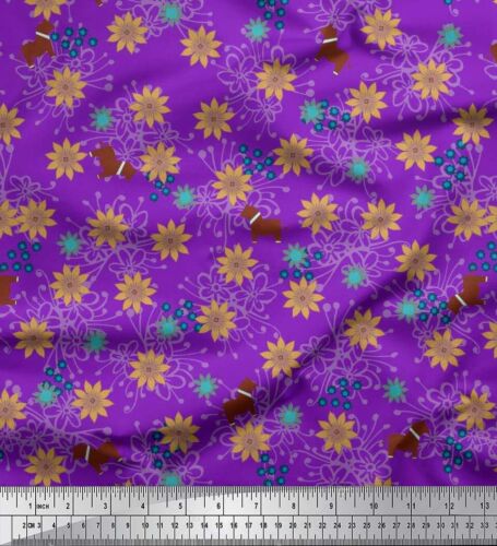 Soimoi Cotton Poplin Fabric Horse & Clematis Floral Decor Fabric-fiG - Picture 1 of 4