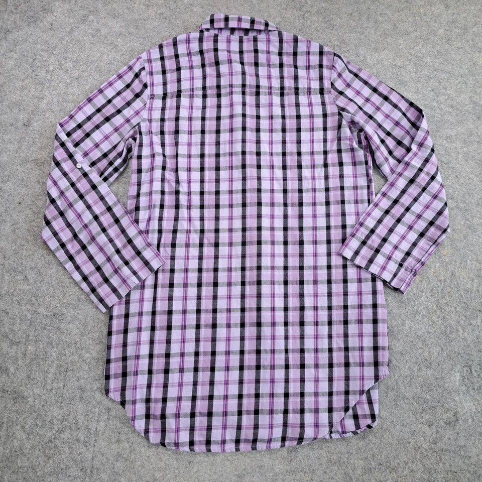 Camisa feminina Betsey Johnson íntima xadrez roxa algodão flanela noite dormir - Imagem 4 de 4