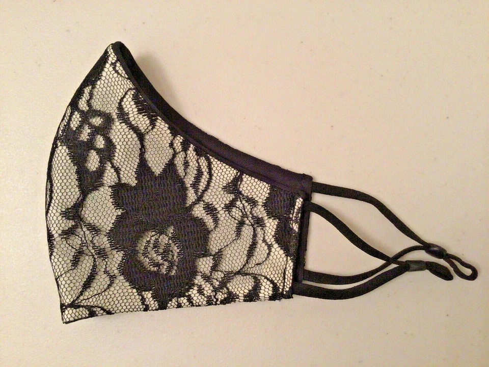 Lace Face Mask Wedding Bridesmaid Bachelorette Fancy Formal Adjustable Washable - Image 3 of 4