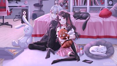 Anime Girls Digital Digital Art 2D Artwork Looking  Gaming Mat Desk 25347