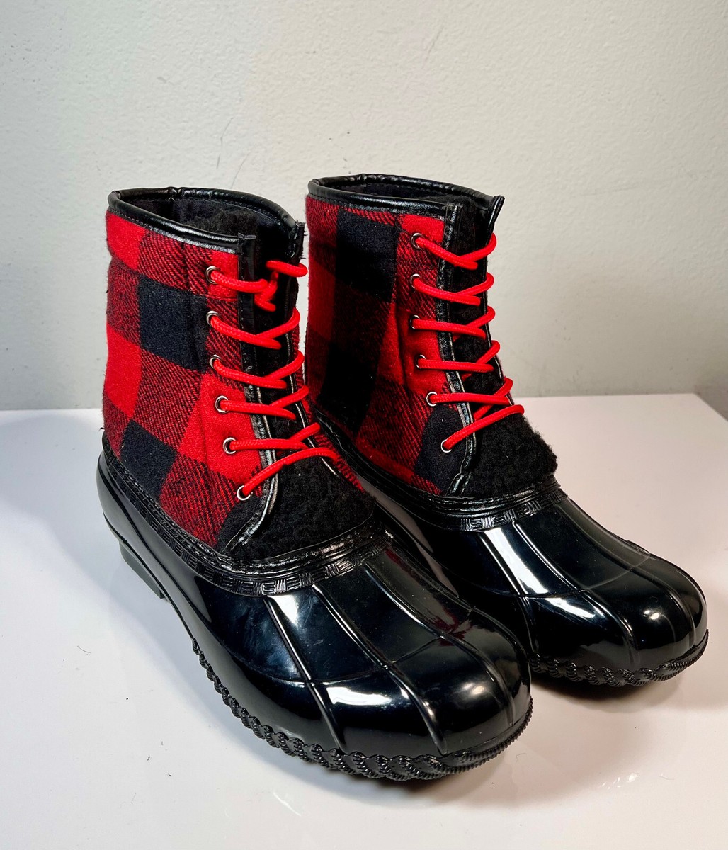 red and black sperry duck boots