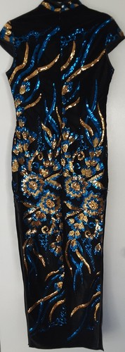 Peacock tail black long Qipao dress - Picture 4 of 12