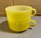 Vintage Glasbake Bowls D Handle Yellow  Soup Chili Milk Glass
