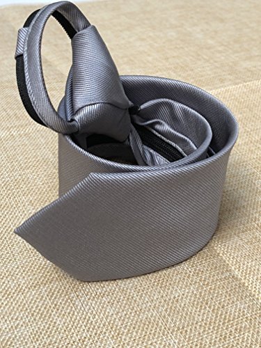 Mens Boys Skinny Zipper Tie Wedding Solid Color Easier One Size Dark Grey - Picture 3 of 4