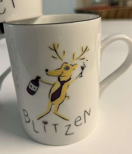 3 Reindeer POTTERY BARN Coffee Tea Mugs Cups Christmas COMET CUPID BLITZEN - Picture 5 of 6