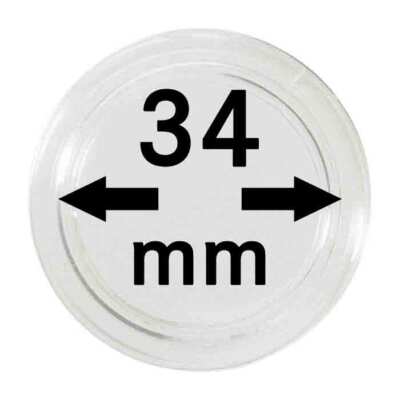 100-Lindner-Münzkapseln-34-mm-Münzenkapseln-2251034-Glasklar-mit-Rand