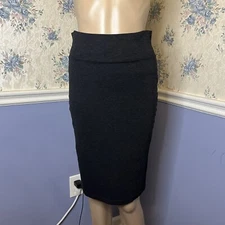 Basic Solid Ponte Knee Length Slit High Waist Charcoal Grey Pencil Skirt, Size M