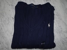 Women's Medium V Neck Ralph Lauren Polo Cable Knit Navy Sweater