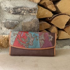 Vintage Fossil Patchwork Leather TriFold Wallet Clutch Pebbled  Embroidered