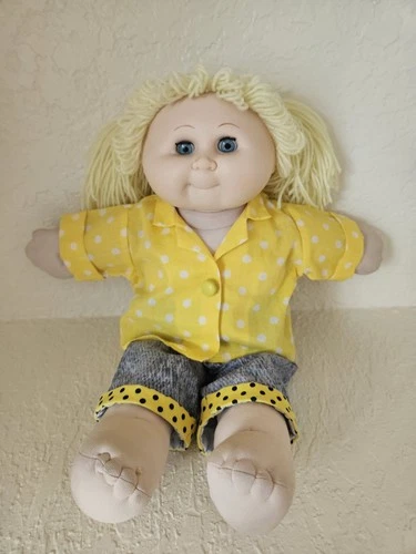 Cabbage Patch Kids 1985 Blonde Hair Cloth Doll Yellow Polka Dot Outfit