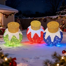 3Pack Outdoor Christmas Ornaments Set, 3D Lighted Pop-Up Outdoor Holiday Xmas Ba