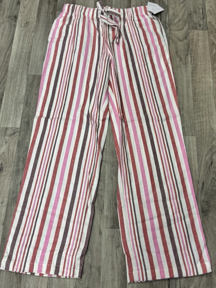 Pantalones de pijama Auden rosa-rojo a rayas de franela de algodón con cordón pequeños nuevos con etiquetas precio de venta sugerido por el fabricante $20 Foto 2 de 4