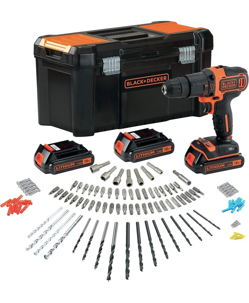 Trapano/Avvitatore a percussione 18V Litio con 3 batterie, caricabatterie rapido