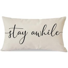 Modern Farmhouse Pillow Covers 12x20 with Words Pillow Cover Stay Awhile