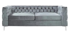 Silber Dreisitzer Chesterfield Stoff Wohnzimmer Design Couchen Polster Sofas Neu