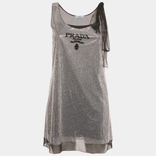 Prada Black Rhinestone Embellished TieUp Sleeve Mini Dress XS