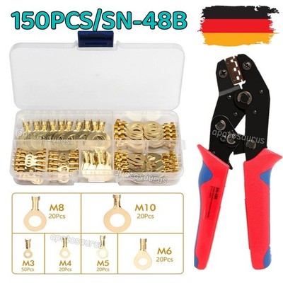 150 Stück Ringkabelschuhe Ringösen M3 M4 M5 M6 M8 M10 Sortiment Set mit Box