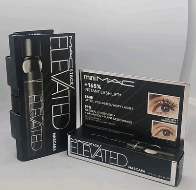 2x MAC M·A·C Stack ELEVATED Mascara BLACK 1 Mini & 1 Travel Sz Boxed AUTHENTIC 