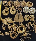 16 pair Earrings Gold tone TRIFARI MONET NAPIER Vintage Jewelry Lot All signed