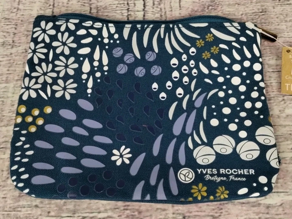 Bolso de Cosméticos Yves Rocher Francia Azul Patrón Abstracto 7"x5" Nuevo con Etiquetas Foto 2 de 4