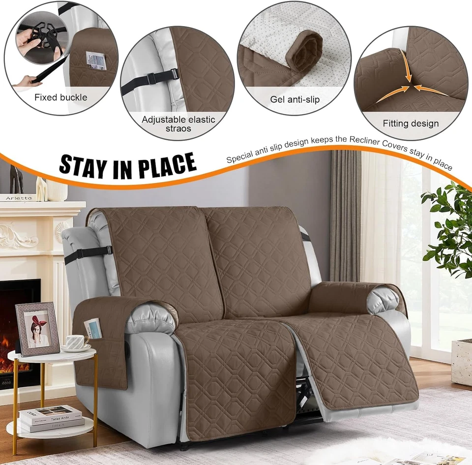 VANSOFY Waterproof Recliner Sofa Cover – Washable Non-Slip, Brown 2-Seater - Imagem 3 de 4