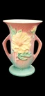 Vintage Roseville 59-6 Pottery Peony Double Handled Vase 6.25"T (1940's)