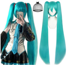 Green Cosplay Wig for Women with Two Detachable Ponytail, 47 Inch 120cm Long