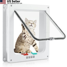 4-Way Locking Cat Door Large Pet Flap White Interior Exterior Weatherproof Dog L