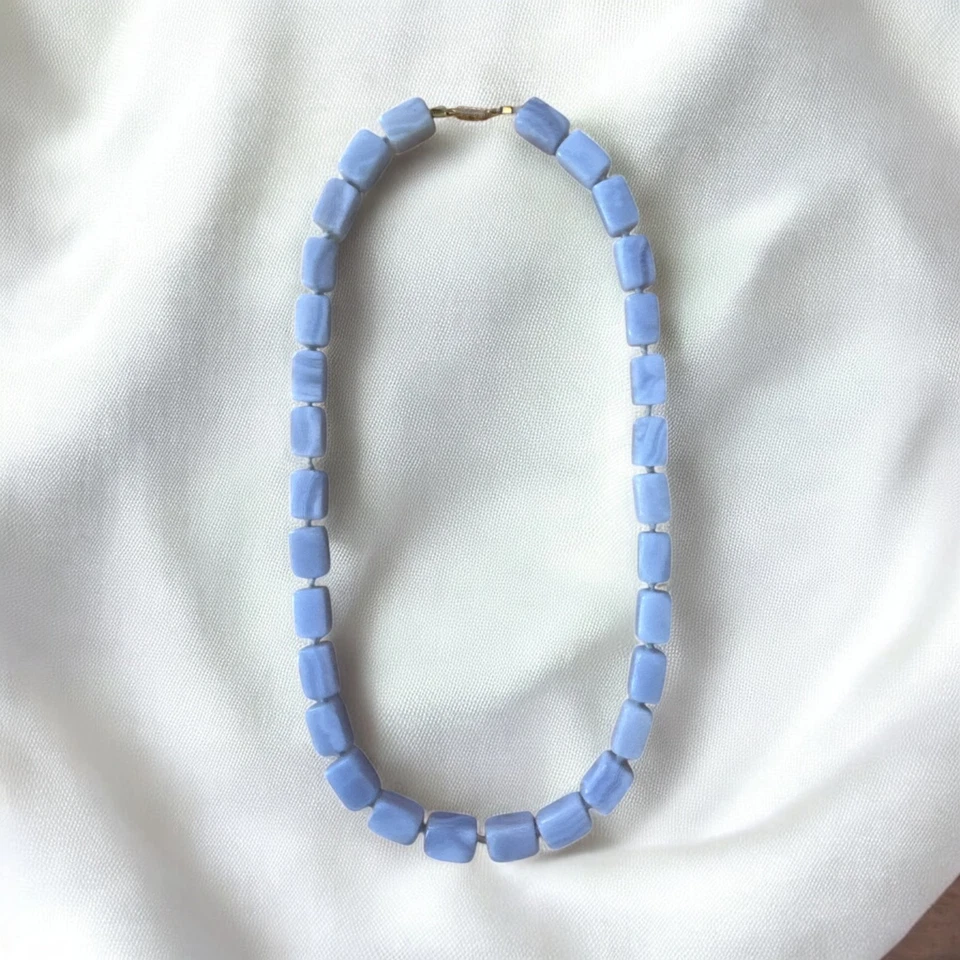 Beautiful Blue Lace Agate Beaded Rectangle Stones Polished Barrel Clasp - Image 2 of 4