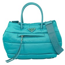Borsa a tracolla Prada Bomber in nylon a 2 vie turchese blu argento