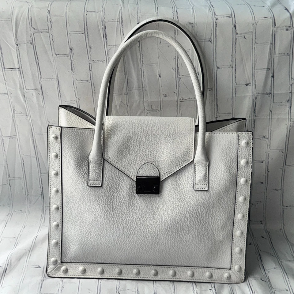 LOEFFLER RANDALL White Leather WORK TOTE Structured Pebbled STUDDED Bag Laptop Foto 3 de 4