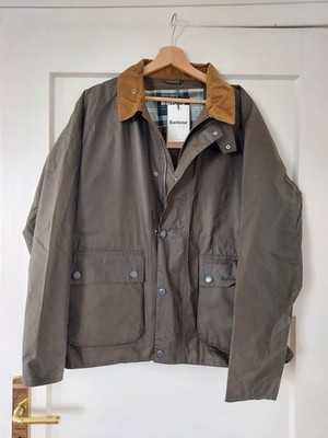 Barbour Modern Bedale Wachsjacke Herren L Olivgrün Cordkragen Baumwolle