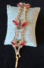 VTG Rhinestone Bracelet Red Clear Gray Stones Silver Tone 7  Timeless EUC
