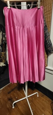 Vintage Vera Mont Vibrant Pink Satin - Dropped Waist & Pleated Skirt 10 (Eur 40)