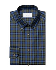 NWT ETON DRESS SHIRT tartan plaid blue green luxury Sweden XL contemporary