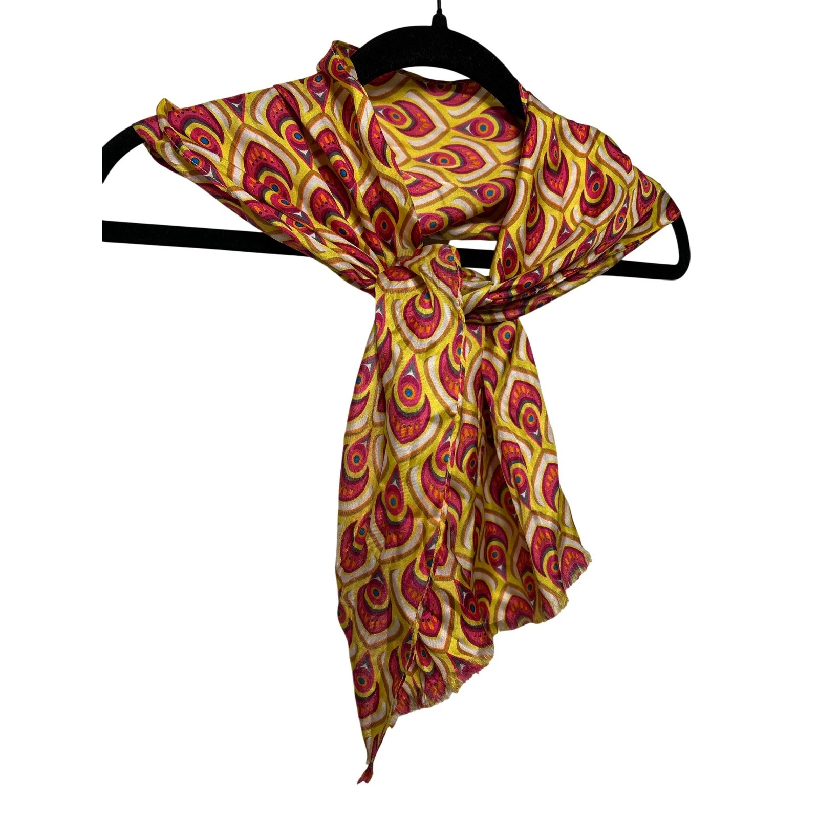 Echo New York Peacock Feather Print Scarf with Eyelash Fringe Trim