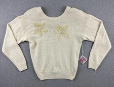 Vintage Amanda Smith Petite Large Flower Sweater Ivory Silk Angora Pullover NWT