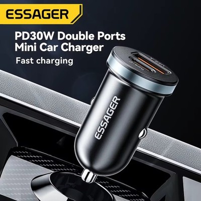 Autoladegerät Essager 30W USB C USB A Schnelladegerät PD QC 3.0 SCP 3A 12/24V