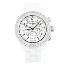 Chanel J12 H1008 Automatic Ceramic White Dial Diamond Bezel Ladies Watch 41mm