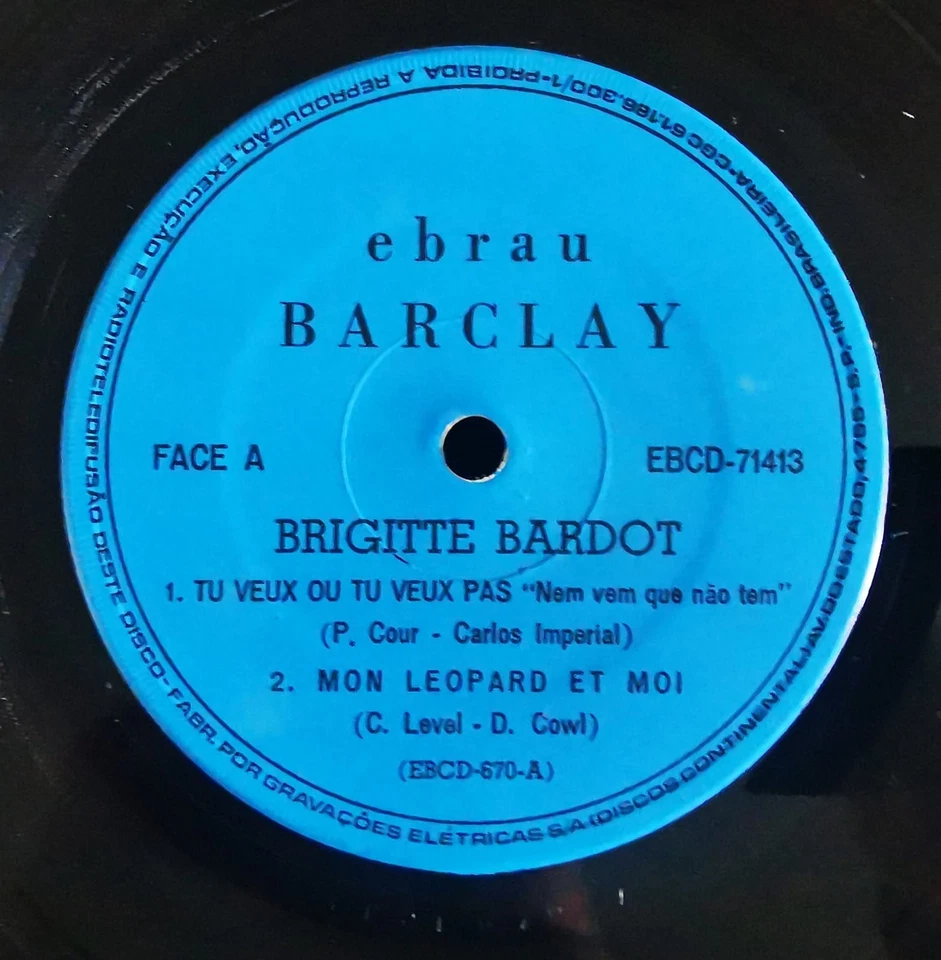 Collector rarissime et légendaire vinyle Brésilien Brigitte Bardot et Eddie... - Photo 4/4