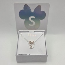 NIB Disney Fine Silver Plated Initial S Minnie Mouse Rose Goldtone Bow Necklace