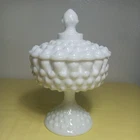 MCM Milk Glass Hobnail Covered Compote Dish - 1960s Vintage