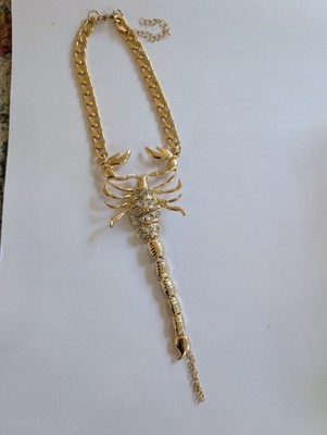 Gold Tone Lobster Rhinestone Hand Chain Bracelet Ring Statement