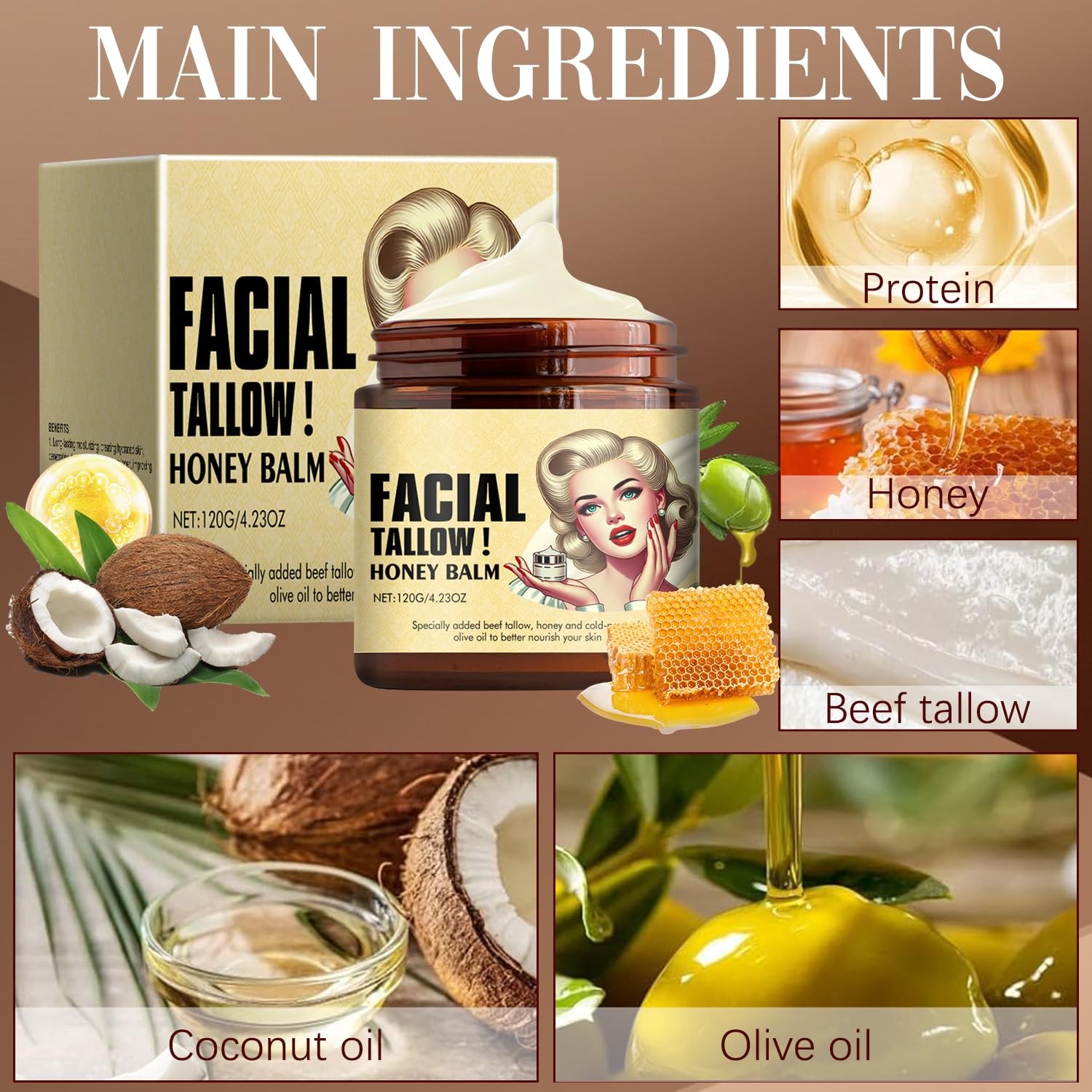 Whipped Beef Tallow and Honey Balm, Grass Fed Grass Finished Face Cream - 2 PACK