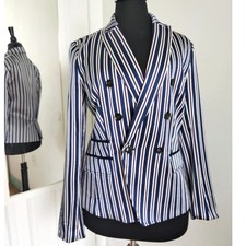 Banana Republic Navy Purple Striped Women's Double Breasted Blazer Size 2