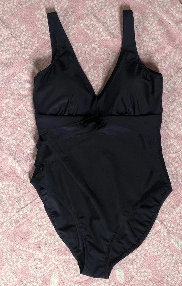 De Colección Traje Fantasía Mujer 12 Negro Una Pieza Traje de Baño Modesto Halagador Elegante Foto 3 de 4