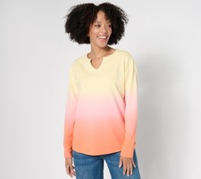 Denim & Co. Women's Top Sz M French Terry Dip Dye Long Multi-colored A677467