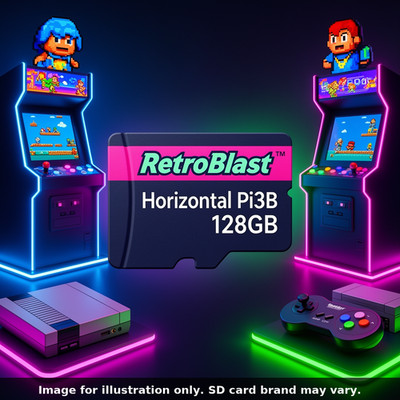 RetroBlast Horizontal Raspberry Pi 3B 128GB Micro SD Card Plug & Play