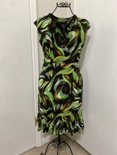 Glamour Women Sz 6 Faux Wrap Dress Abstract Print Sleeveless V-Neck Knee Length